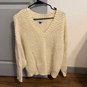 Caslon Cream V-Neck Waffle Knit Sweater